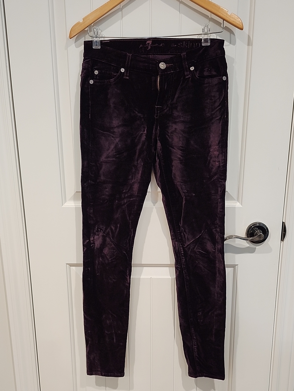 7 For All Mankind Velvet Skinny Pants in Plum